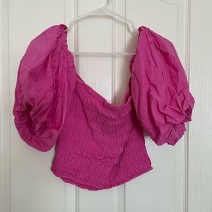 pink puffed sleeve blouse